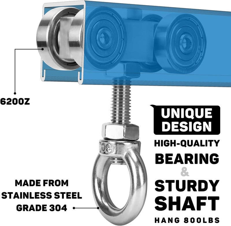 TPHUC Store 4 Wheels Trolley Assembly Rollers, 4 Bearings Trolley Assembly for 1-5/8" Wide and All 1-5/8" or Taller Unistrut Strut Channel with M10 Bolt and Lifting Eye Nuts (Pack of 2) - Image 2
